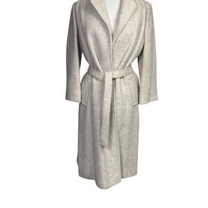 Vintage M G Kinsler long wool cream/beige coat open front w/belt